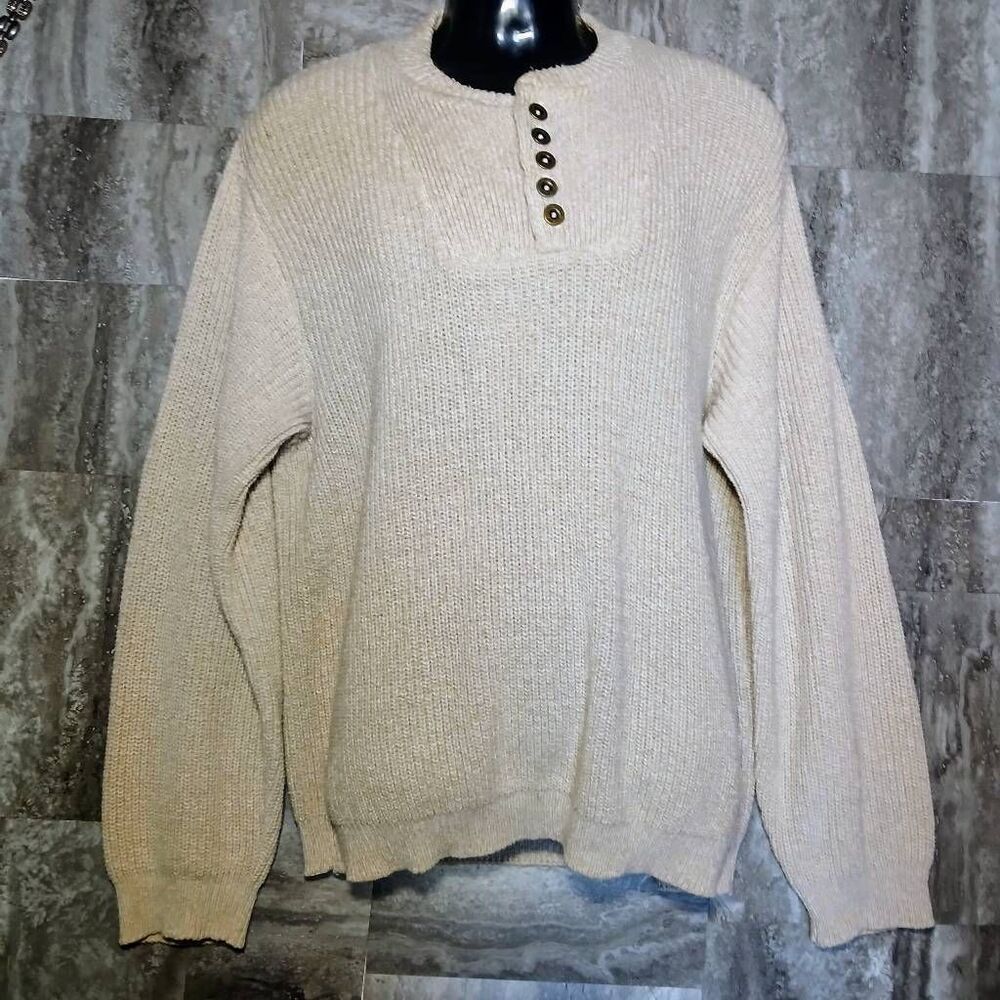 Mens Vintage Eddie Bauer Pullover Henley Sweater Size XL